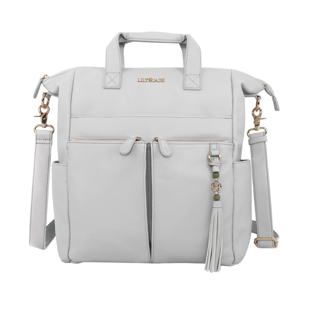 Lily Jade Caroline Convertible Vegan Leather Tote Diaper Bag Stone & Gold